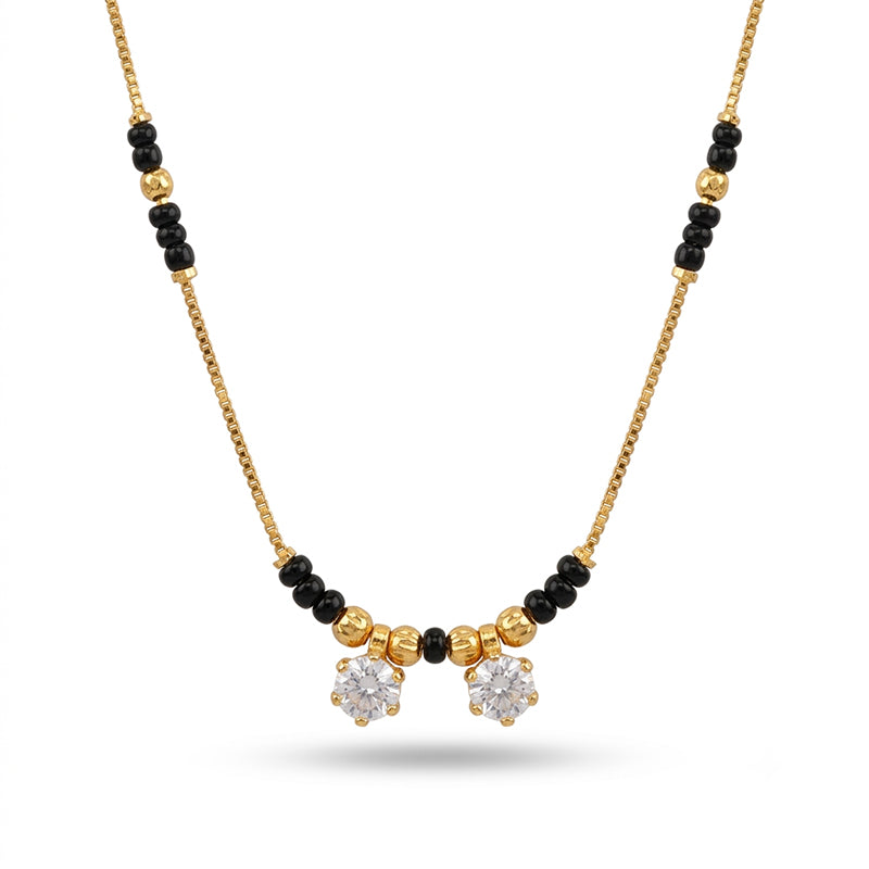 Elegant Twin Solitaire CZ Stone Chain Mangalsutra with Black Beads - 5568