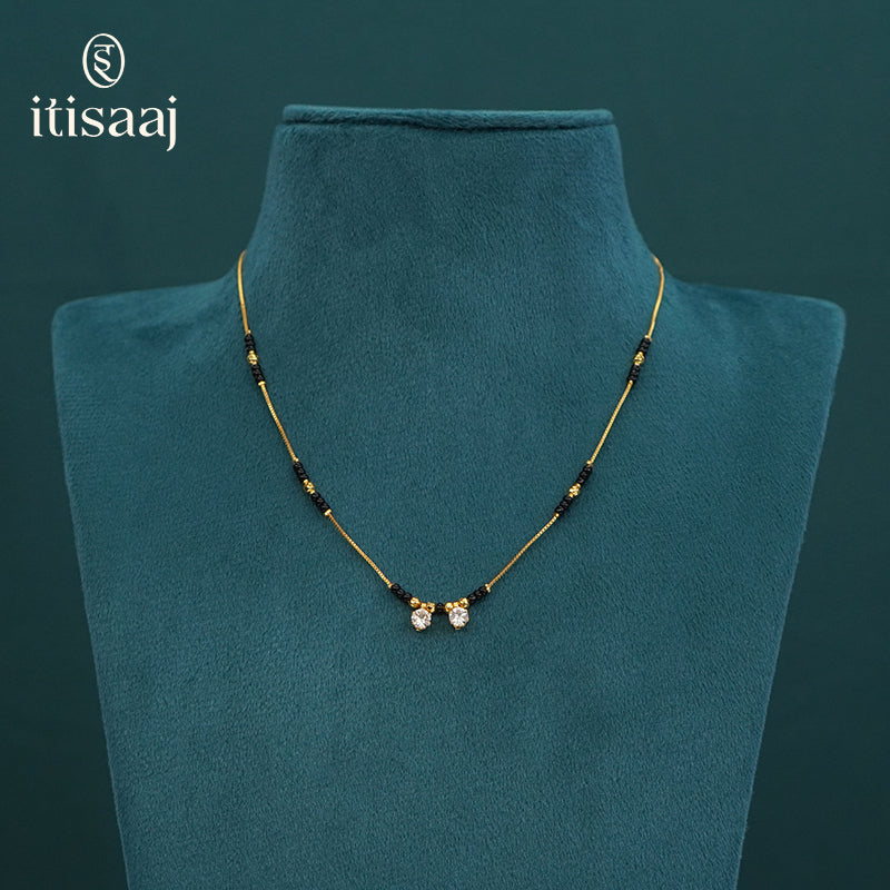 Elegant Twin Solitaire CZ Stone Chain Mangalsutra with Black Beads - 5568