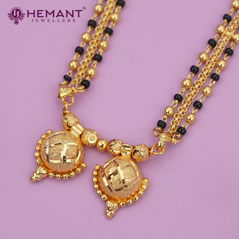 Elegant Two-Layer Black Bead Mangalsutra with Vati Pendant