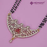 Elegant Two-Strand Black Bead Mangalsutra Set with Intricate CZ Stone Pendant - 2476