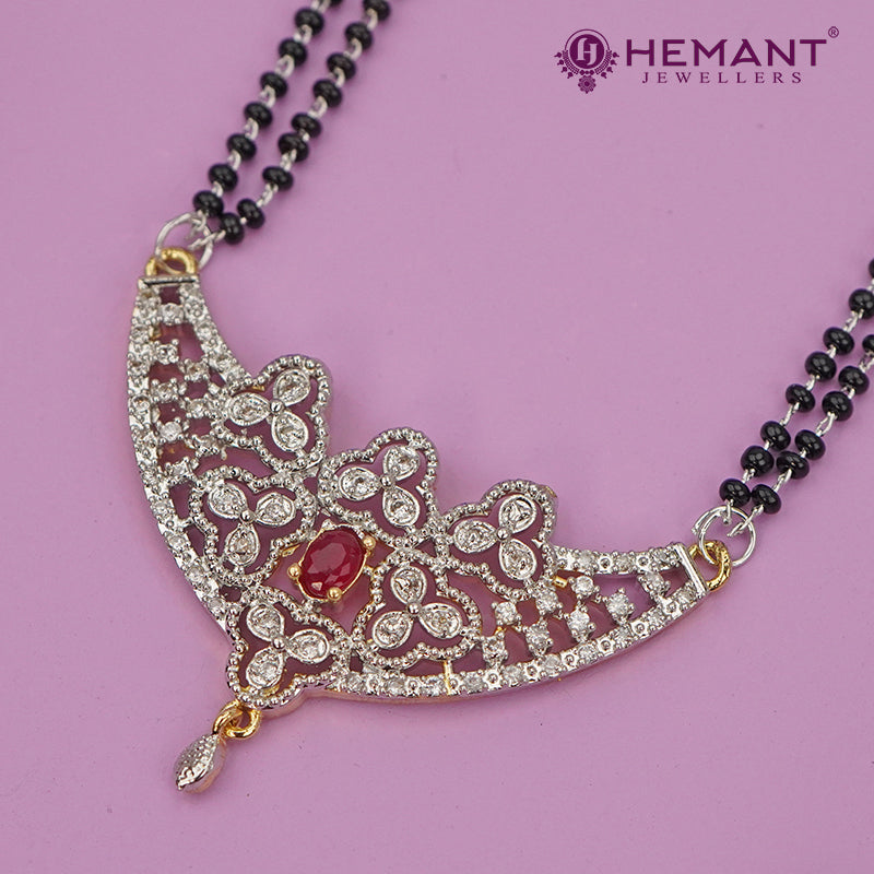 Elegant Two-Strand Black Bead Mangalsutra Set with Intricate CZ Stone Pendant - 2476