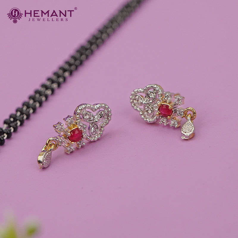 Elegant Two-Strand Black Bead Mangalsutra Set with Intricate CZ Stone Pendant - 2476