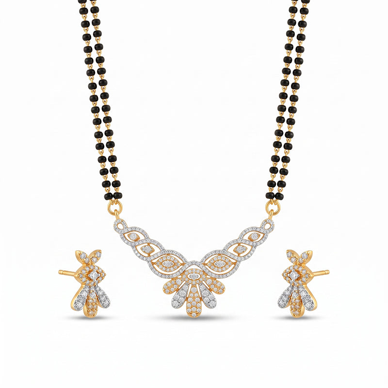 Elegant Two Tone CZ Studded Long Mangalsutra Set with Matching Earrings - 5654