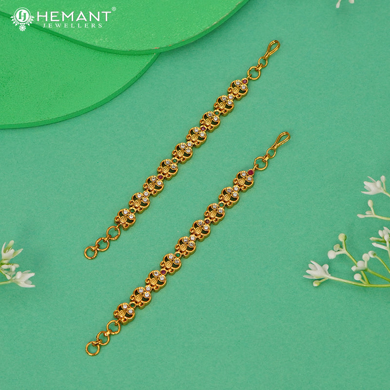 Exquisite Antique Look Floral Ear Chains (Kaan Chain) with CZ and Colored Stones | Antique Matil - 4014