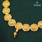 Exquisite Floral Motif Micro Gold Plated Necklace Set with Matching Earrings - 859