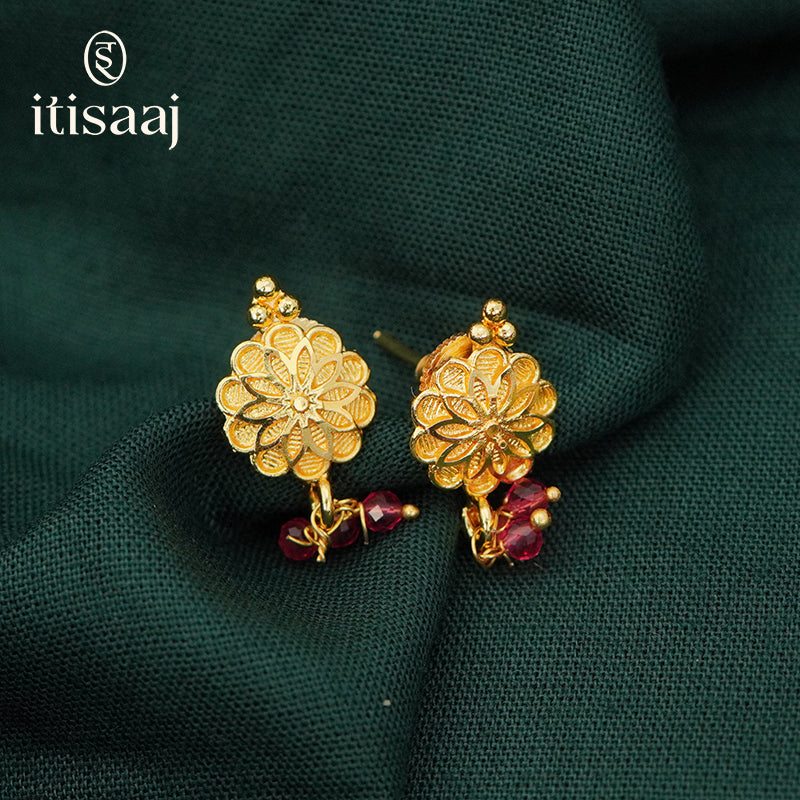 Exquisite Micro Gold Plated Long Floral Motif Necklace Set with Matching Earrings - 4027