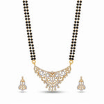 Exquisite Sparkling Cubic Zirconia Double Layer Black Beads Long Mangalsutra Set with Matching Earrings - 5656