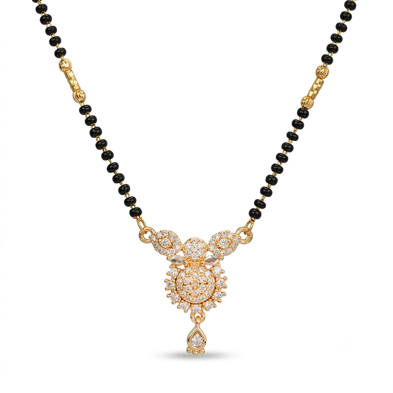 Floral CZ Pendant Micro Gold Plated Black Beaded Short Mangalsutra - 5114