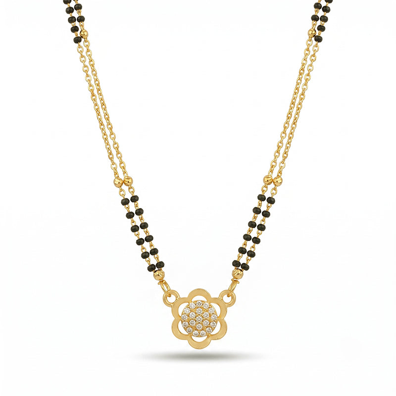 Floral CZ Studded Micro Gold Plated Short Short Mangalsutra - 3962