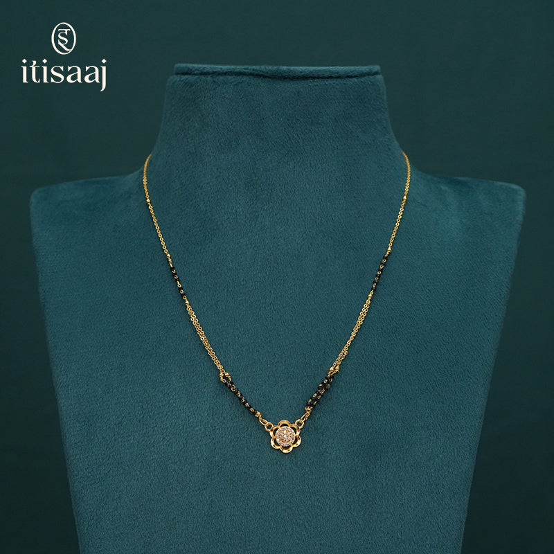 Floral CZ Studded Micro Gold Plated Short Short Mangalsutra - 3962