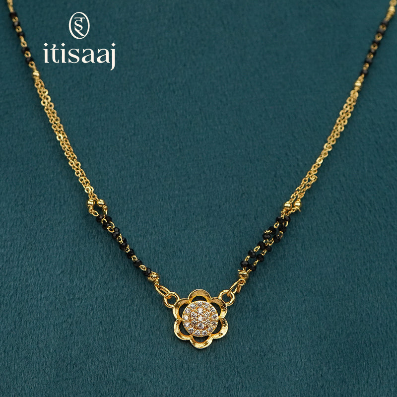 Floral CZ Studded Micro Gold Plated Short Short Mangalsutra - 3962