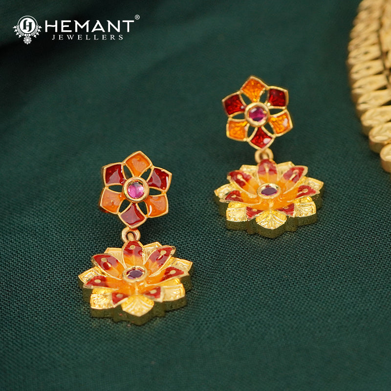 Forming Gold Choker Necklace Set – Traditional Kolhapuri Meenakari Jewellery - 5335