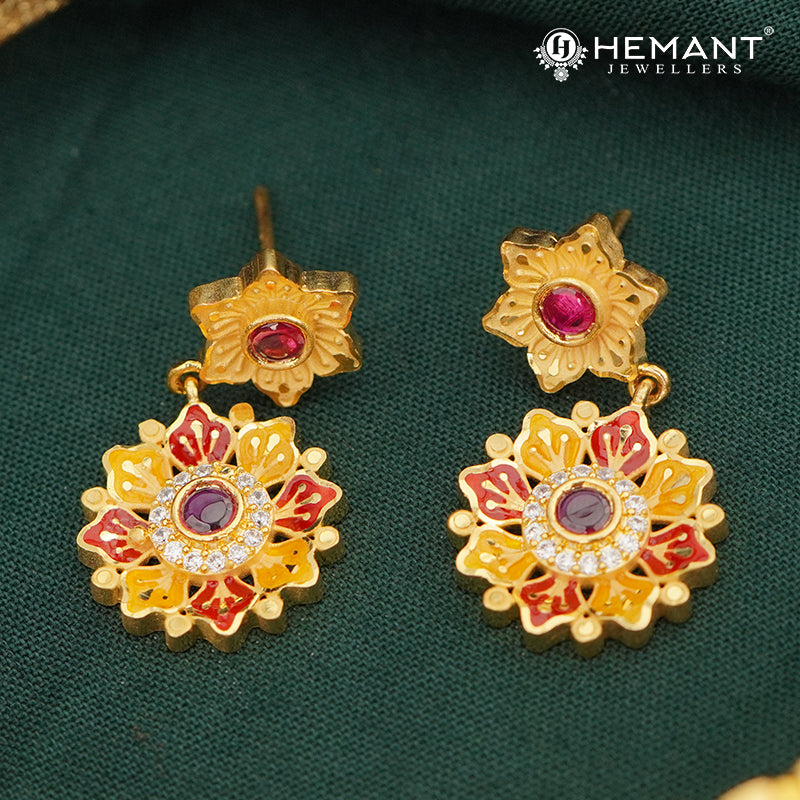 Forming Gold Choker Necklace Set with Ruby Stone and Intricate Meenakari Detailing - 5109