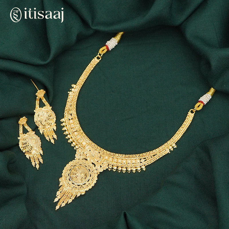 Forming Gold Choker Set | Traditional Maharashtrian Necklace and Earrings - 3544