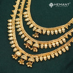 Forming Gold Floral Long Rani Har Necklace | Maharashtrian Layered Haar and Earring Set - 1802