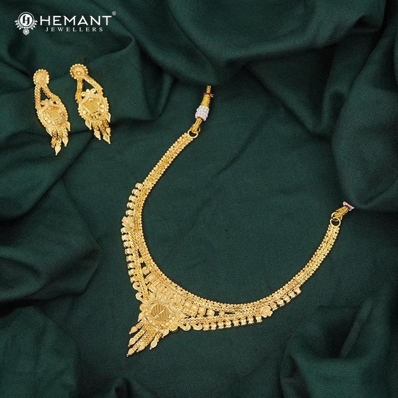 Forming Gold Intricate Finish Necklace Set with Dangler Earrings - 5326