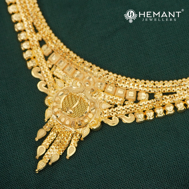 Forming Gold Intricate Finish Necklace Set with Dangler Earrings - 5326