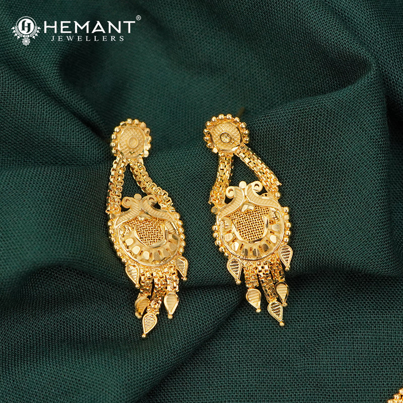 Forming Gold Intricate Finish Necklace Set with Dangler Earrings - 5326