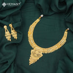 Forming Gold Kolhapuri Style Choker Set | Traditional Maharashtrian Necklace and Earrings - 5104