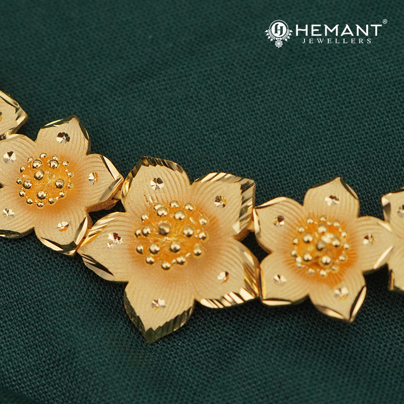 Forming Gold Maharashtrian Floral Choker Necklace Set - Kolhapuri Pushpa Gala-haar - 5108