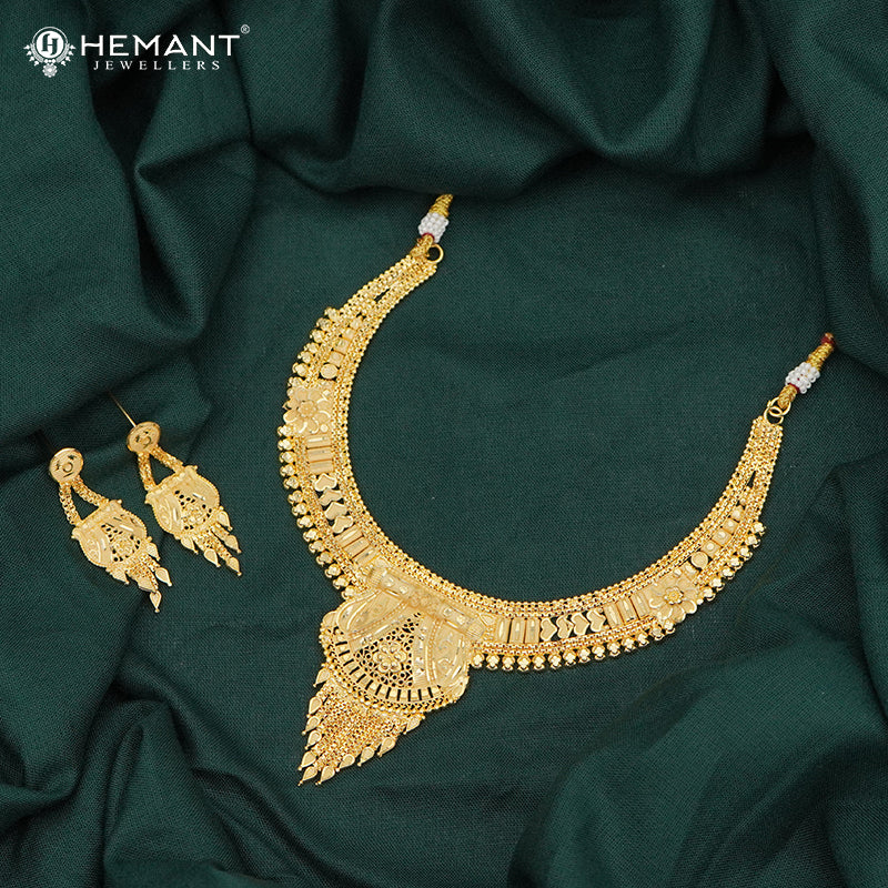 Forming Gold Maharashtrian Gala Haar and Earring Set | Kolhapuri Traditional Design - 5106