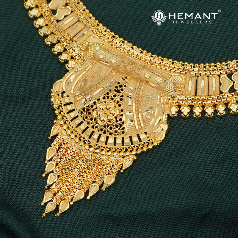 Forming Gold Maharashtrian Gala Haar and Earring Set | Kolhapuri Traditional Design - 5106