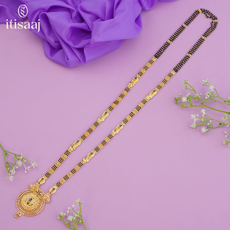 Forming Gold Mangalsutra with Floral and Peacock Design Pendant - 5607