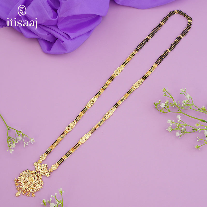 Forming Gold Mangalsutra with Floral Design Pendant - 4764