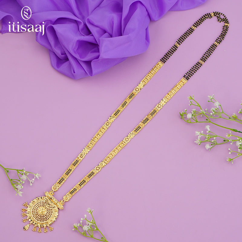 Forming Gold Mangalsutra with Floral Design Pendant - 5608