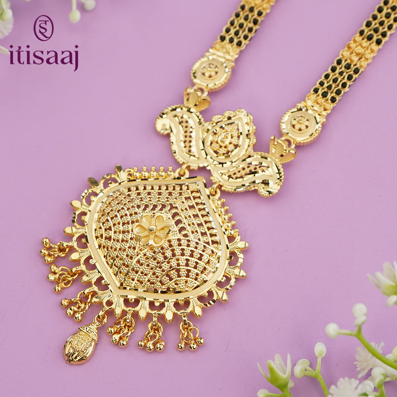 Forming Gold Mangalsutra with Floral Design Pendant - 4764