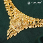 Forming Gold Nakshi Work Necklace Set with Matching Drop Earrings - 5328