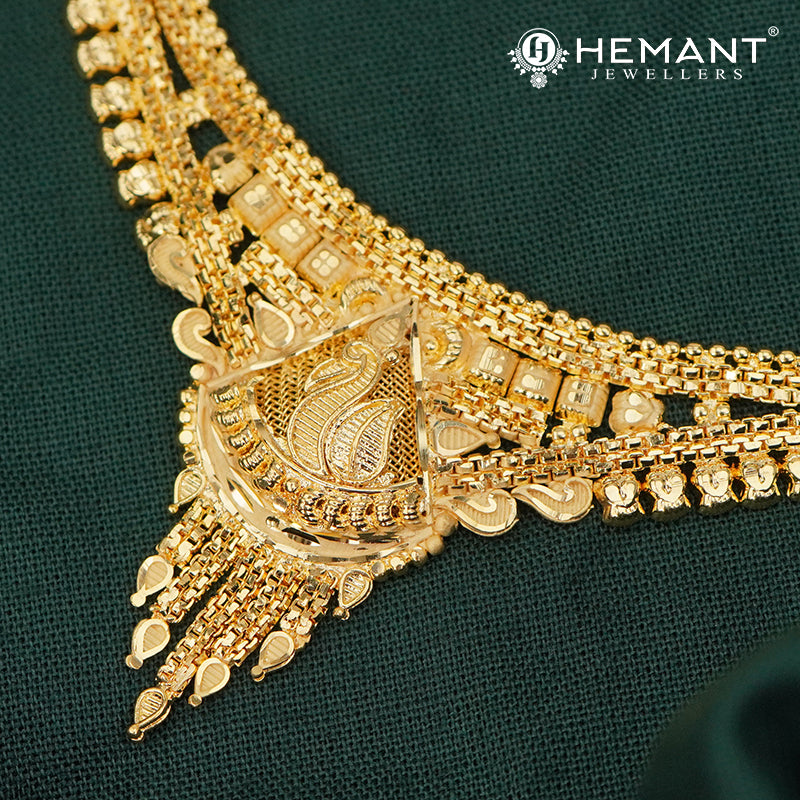 Forming Gold Nakshi Work Necklace Set with Matching Drop Earrings - 5328