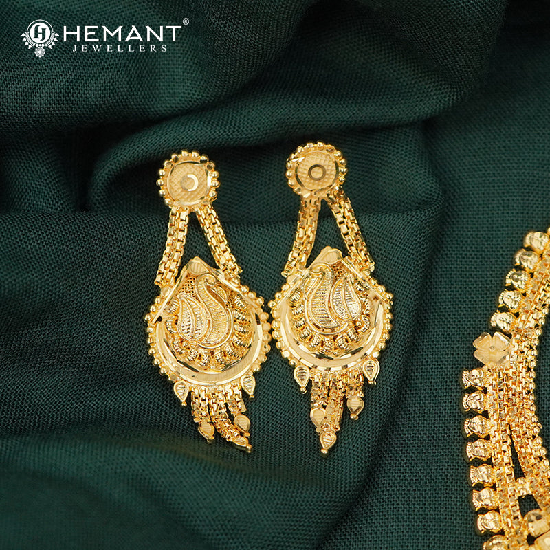 Forming Gold Nakshi Work Necklace Set with Matching Drop Earrings - 5328