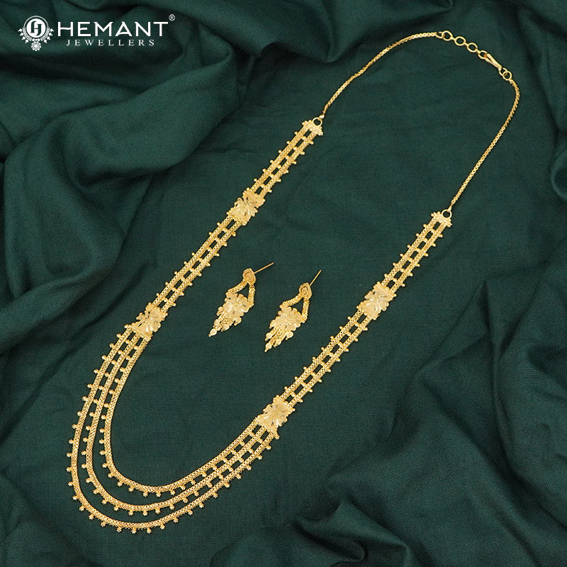 Forming Gold Patai Design Layered Long Rani Haar Necklace Set - 5325