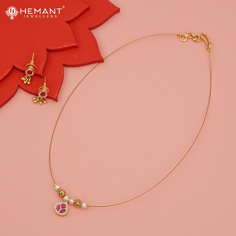 Invisible Necklace with teardrop-shaped pendant - 3996-4341 #red