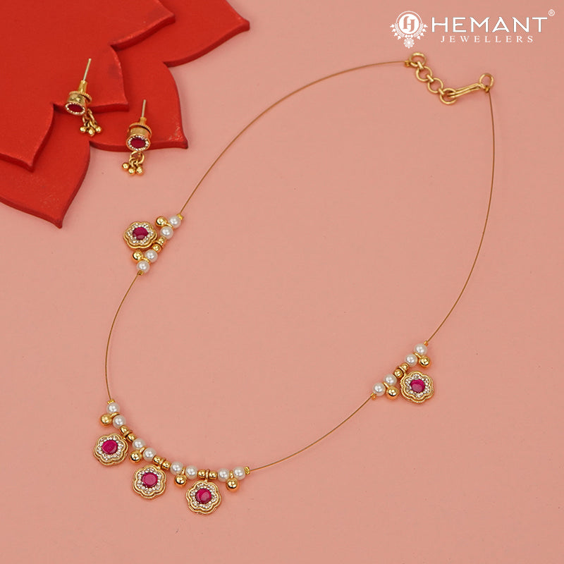 Invisible Necklace with teardrop-shaped pendant - 4342-5401 #red