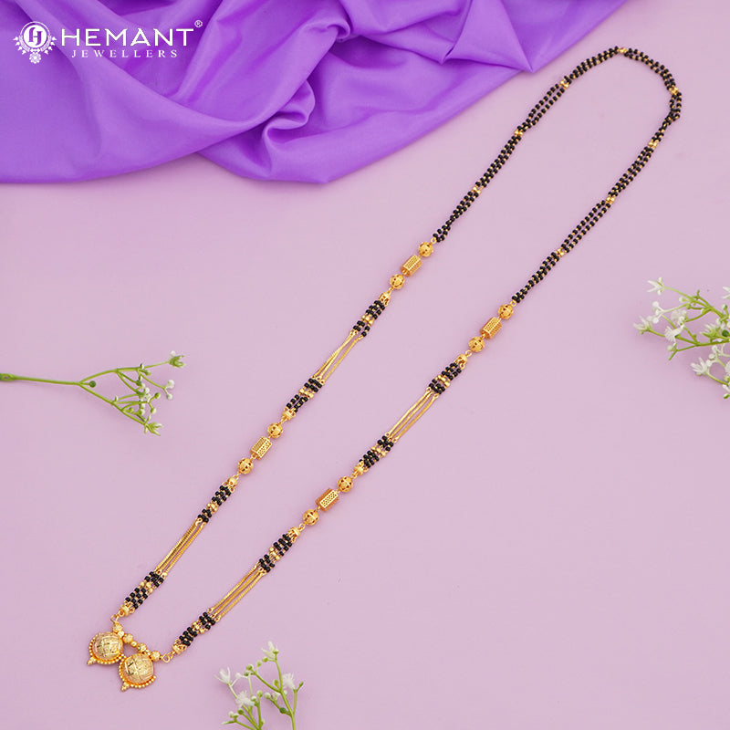 Maharashtrian Classic Multi Strands Black Beads Mangalsutra with Dual Vati Pendant - 3223