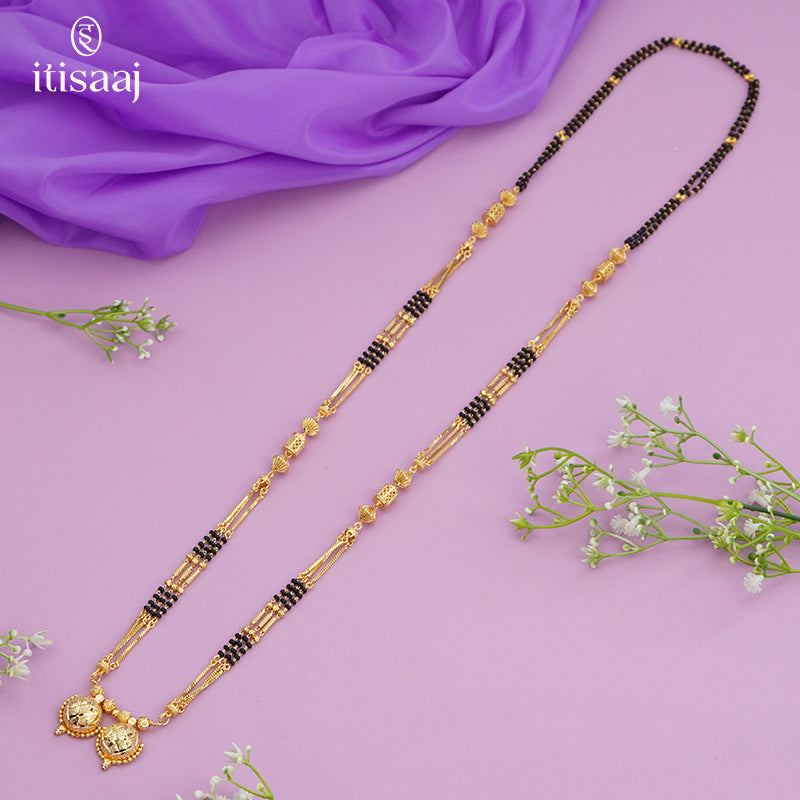 Maharashtrian Classic Multi Strands Black Beads Mangalsutra with Dual Vati Pendant - 1729