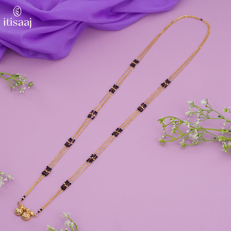 Maharashtrian Classic Multi Strands Black Beads Mangalsutra with Dual Vati Pendant - 4107