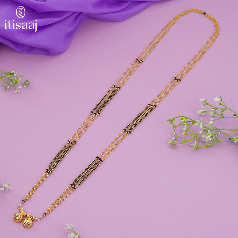 Maharashtrian Classic Multi Strands Black Beads Mangalsutra with Dual Vati Pendant - 2665