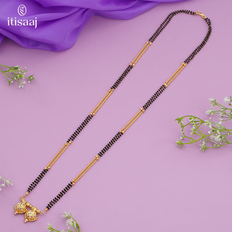 Maharashtrian Classic Multi Strands Black Beads Mangalsutra with Dual Vati Pendant