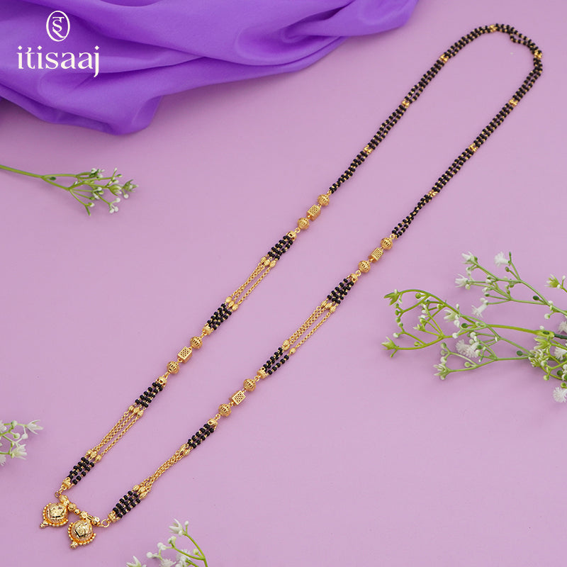 Maharashtrian Classic Multi Strands Black Beads Mangalsutra with Dual Vati Pendant - 4028