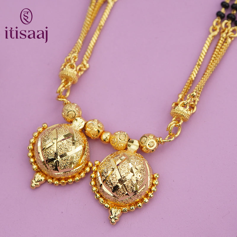 Maharashtrian Classic Multi Strands Black Beads Mangalsutra with Dual Vati Pendant - 1729