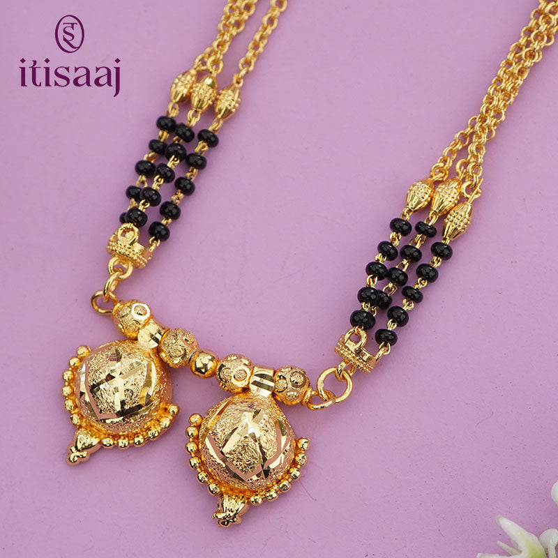 Maharashtrian Classic Multi Strands Black Beads Mangalsutra with Dual Vati Pendant - 4028