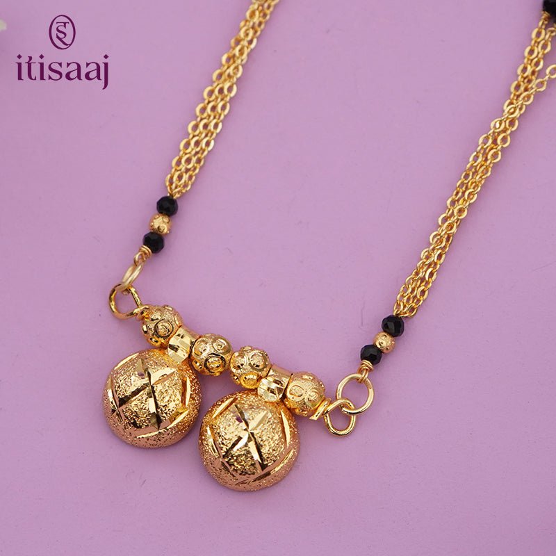 Maharashtrian Classic Multi Strands Black Beads Mangalsutra with Dual Vati Pendant - 4107