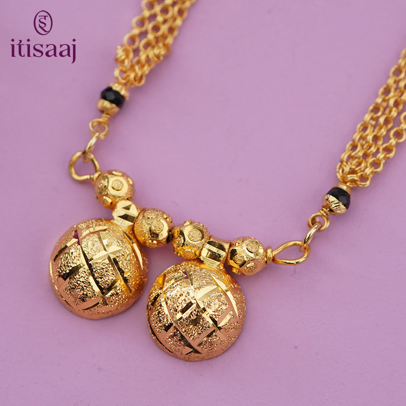 Maharashtrian Classic Multi Strands Black Beads Mangalsutra with Dual Vati Pendant - 2665