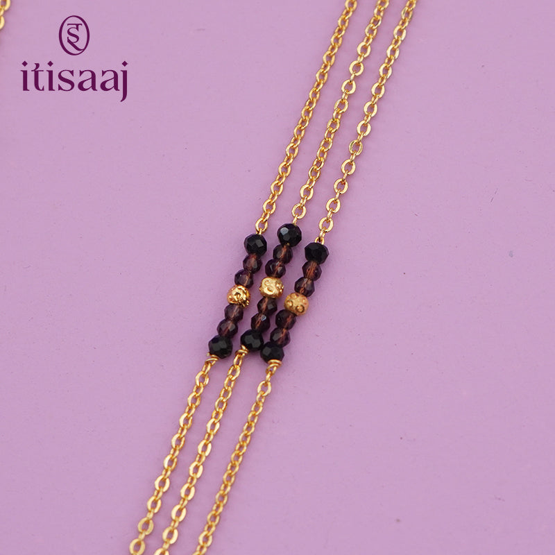 Maharashtrian Classic Multi Strands Black Beads Mangalsutra with Dual Vati Pendant - 4107