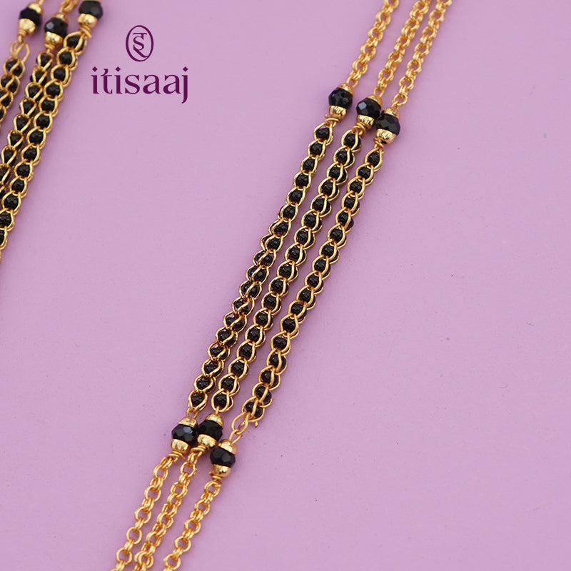Maharashtrian Classic Multi Strands Black Beads Mangalsutra with Dual Vati Pendant - 2665