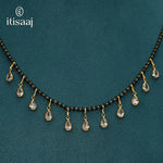 Micro Gold Plated Black Beads Short Mangalsutra with Teardrop Stone Charms - 4240