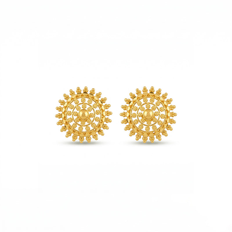 Micro Gold Plated Circular Floral Filigree Stud Earrings - 4753